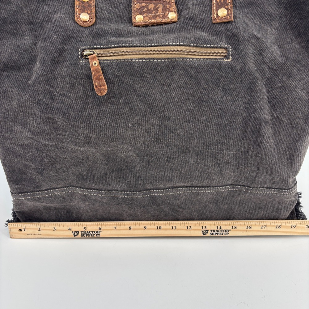 Myra Asher Weekender Bag Women Large Black White Cowhide Leather Canvas S-6780 - Picture 5 of 14